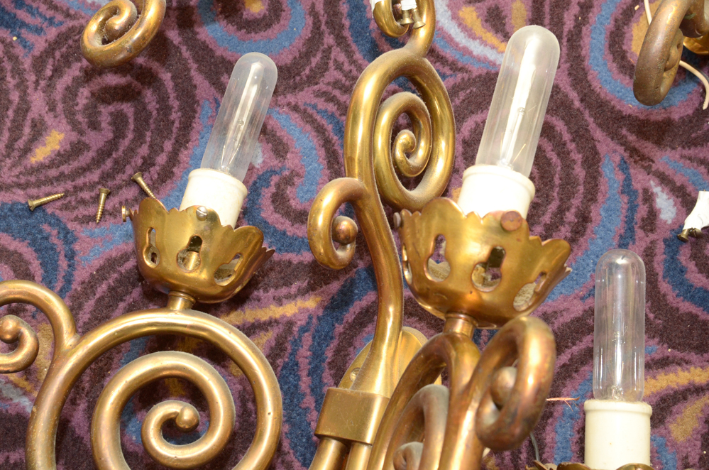 Eight Scroll-Arm Wall Sconces with Ceramic Shades