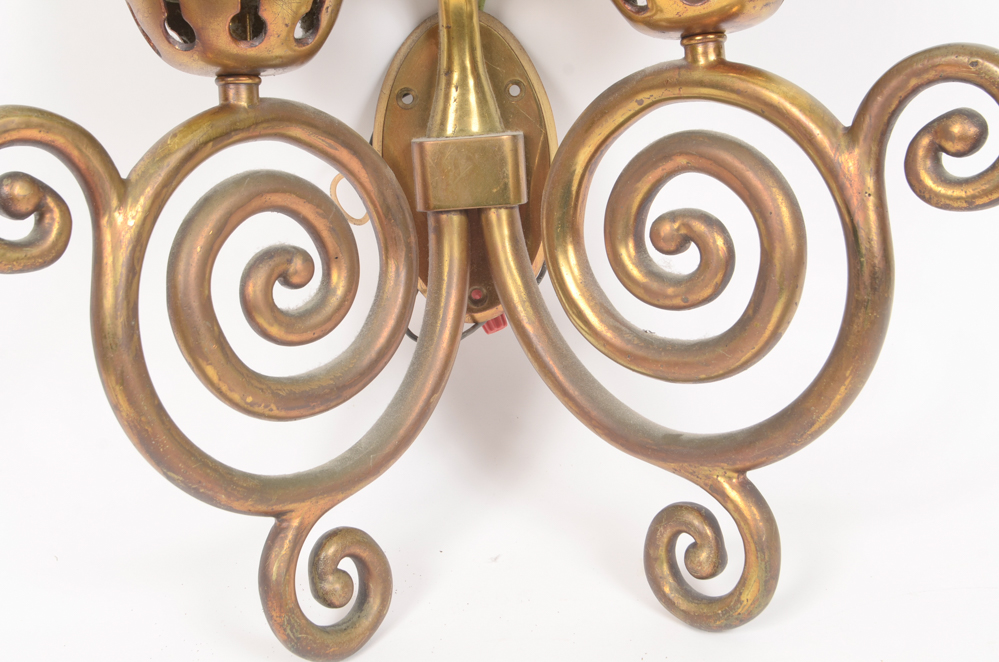 Eight Scroll-Arm Wall Sconces with Ceramic Shades