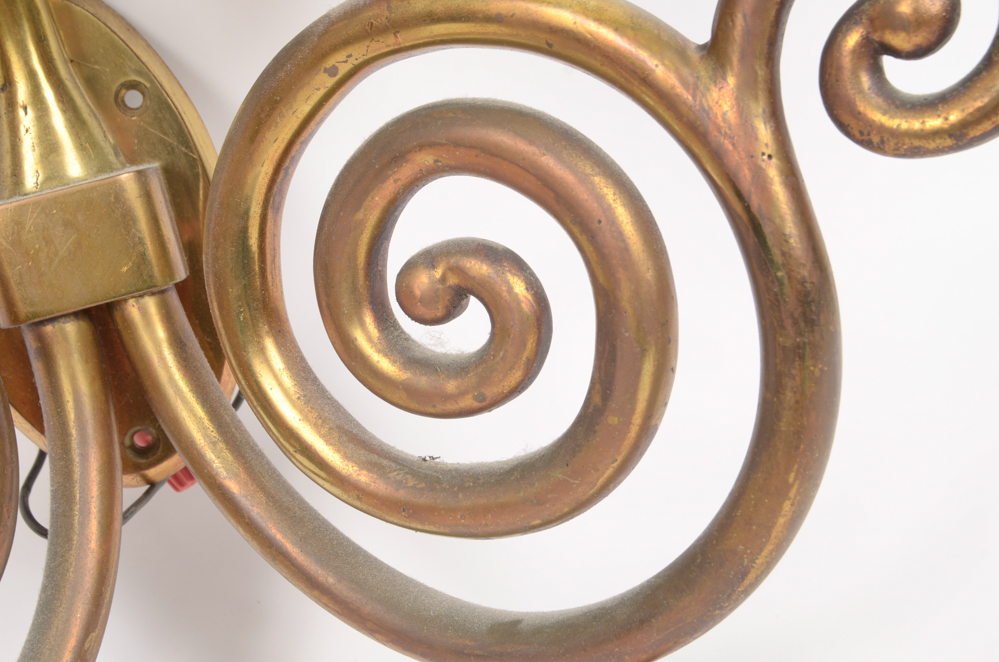 Eight Scroll-Arm Wall Sconces with Ceramic Shades