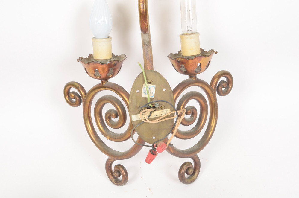 Eight Scroll-Arm Wall Sconces with Ceramic Shades