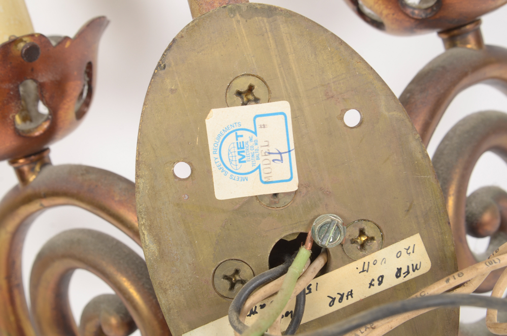 Eight Scroll-Arm Wall Sconces with Ceramic Shades