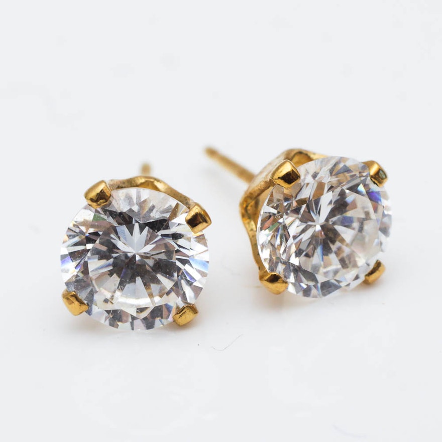 Gold-Filled Post Earrings with Cubic Zirconia Stones