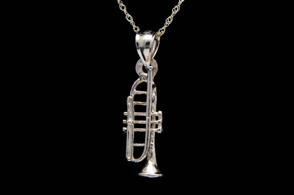 14K Yellow Gold Trumpet Pendant with Chain