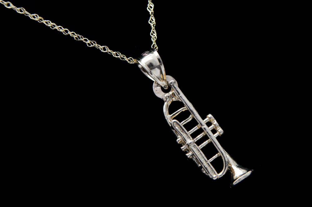 14K Yellow Gold Trumpet Pendant with Chain