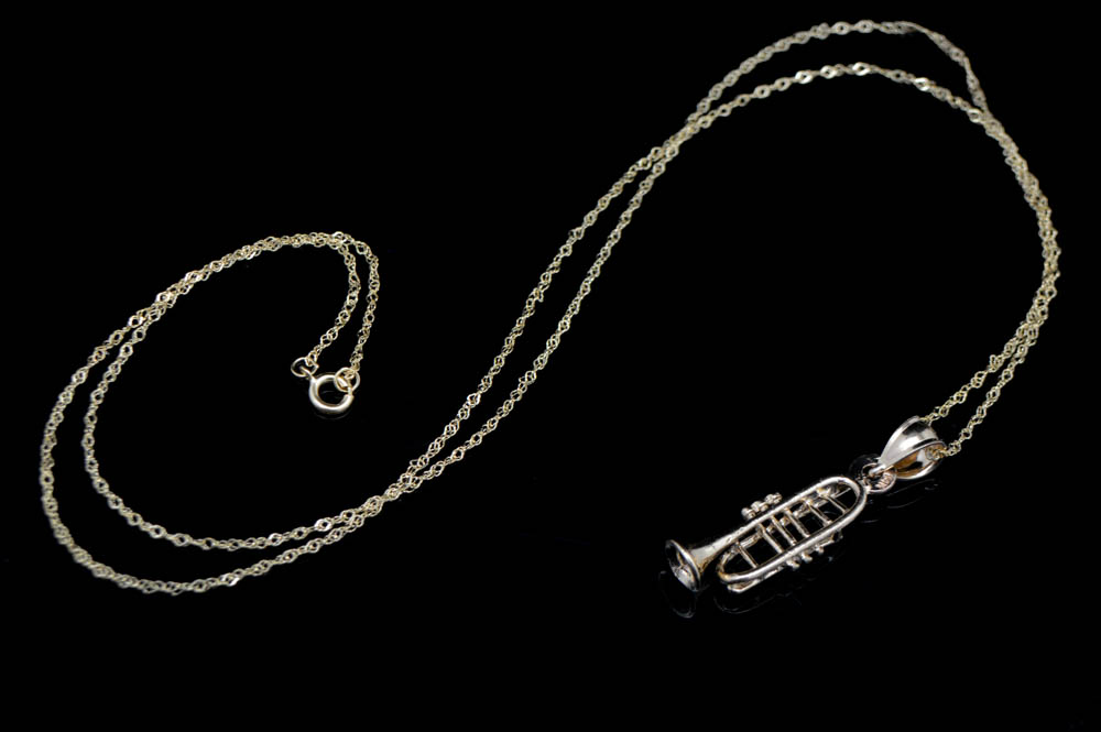 14K Yellow Gold Trumpet Pendant with Chain
