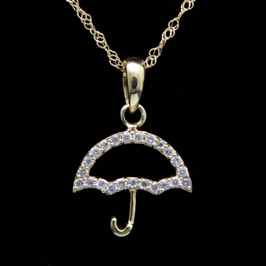 18K Two-Tone Gold and Diamond Umbrella Pendant with Chain