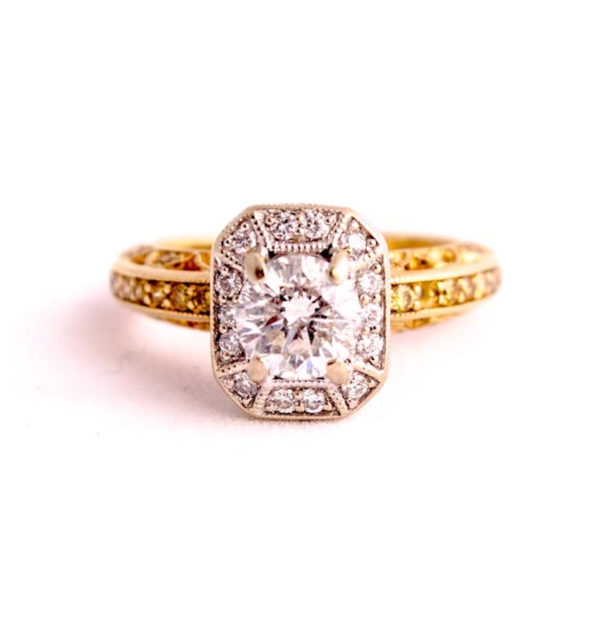 18K Two Tone Diamond Engagement Ring