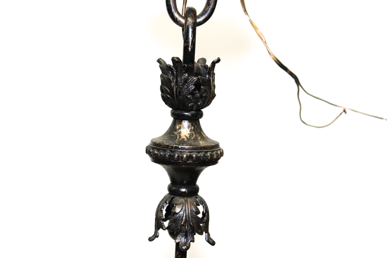 Gothic Style Wrought Iron and Glass Ceiling Light Fixture