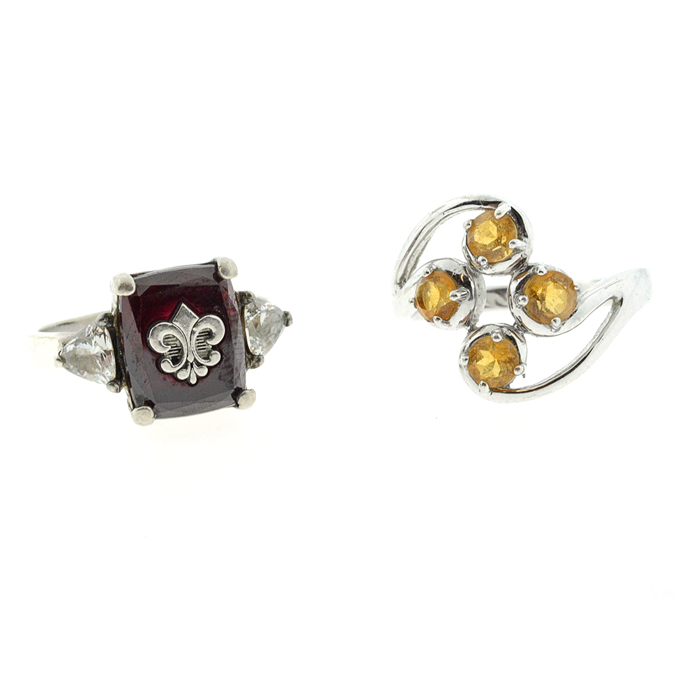 Two Sterling Silver and Gemstone Cocktail Rings