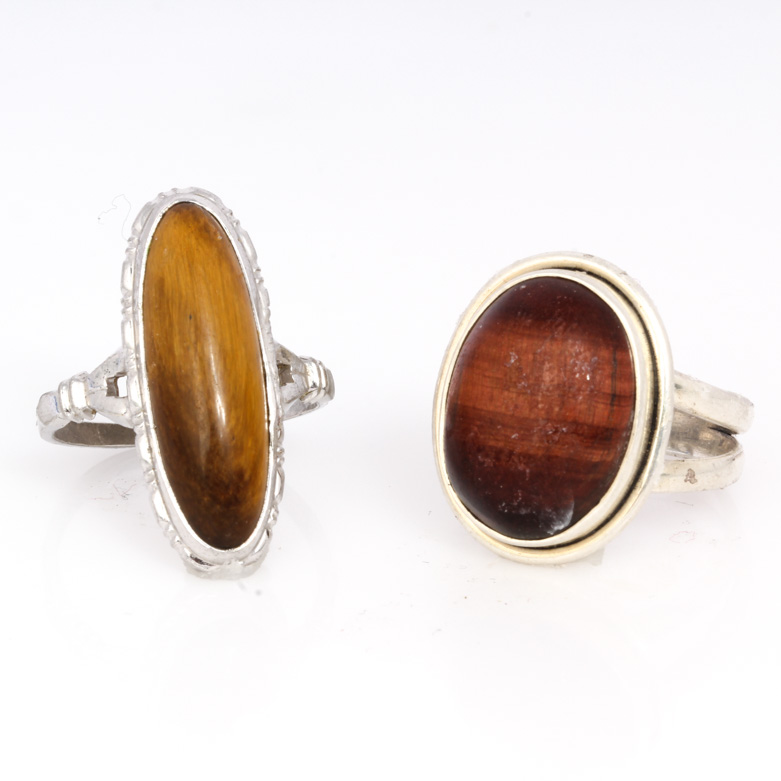 Pair of Tiger's Eye Sterling Silver Rings