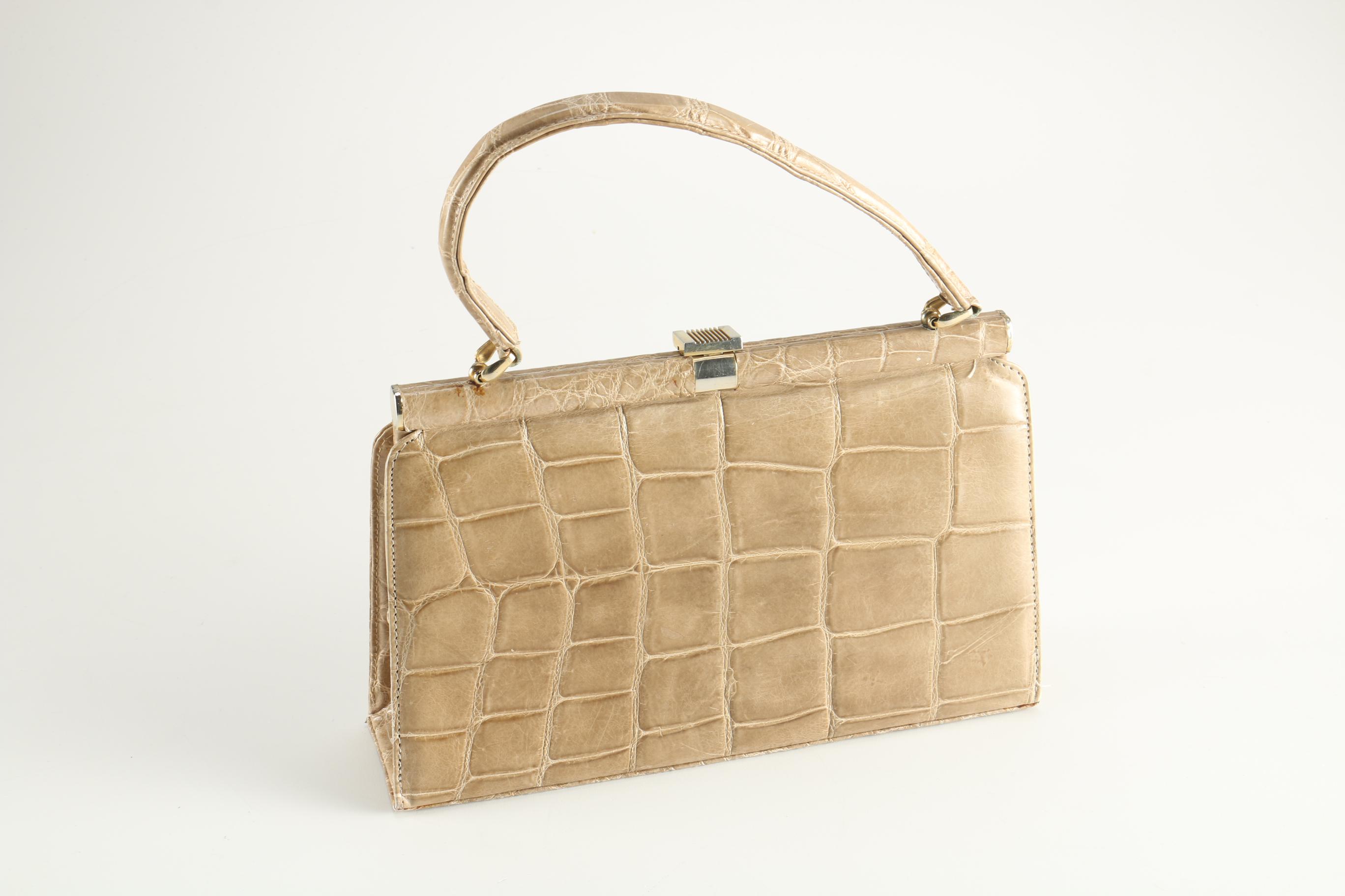 Vintage French Berma Beige Crocodile Handbag