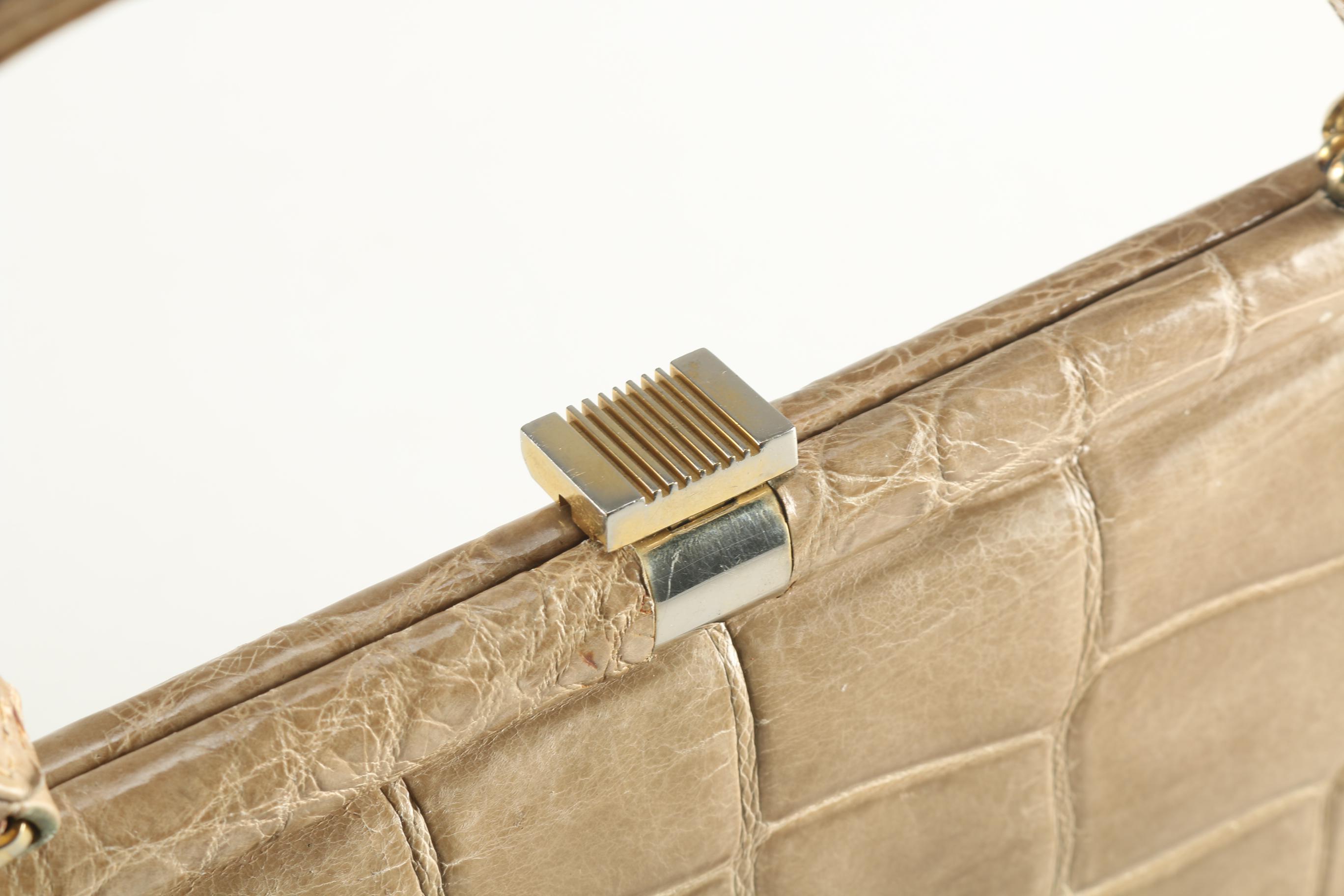 Vintage French Berma Beige Crocodile Handbag