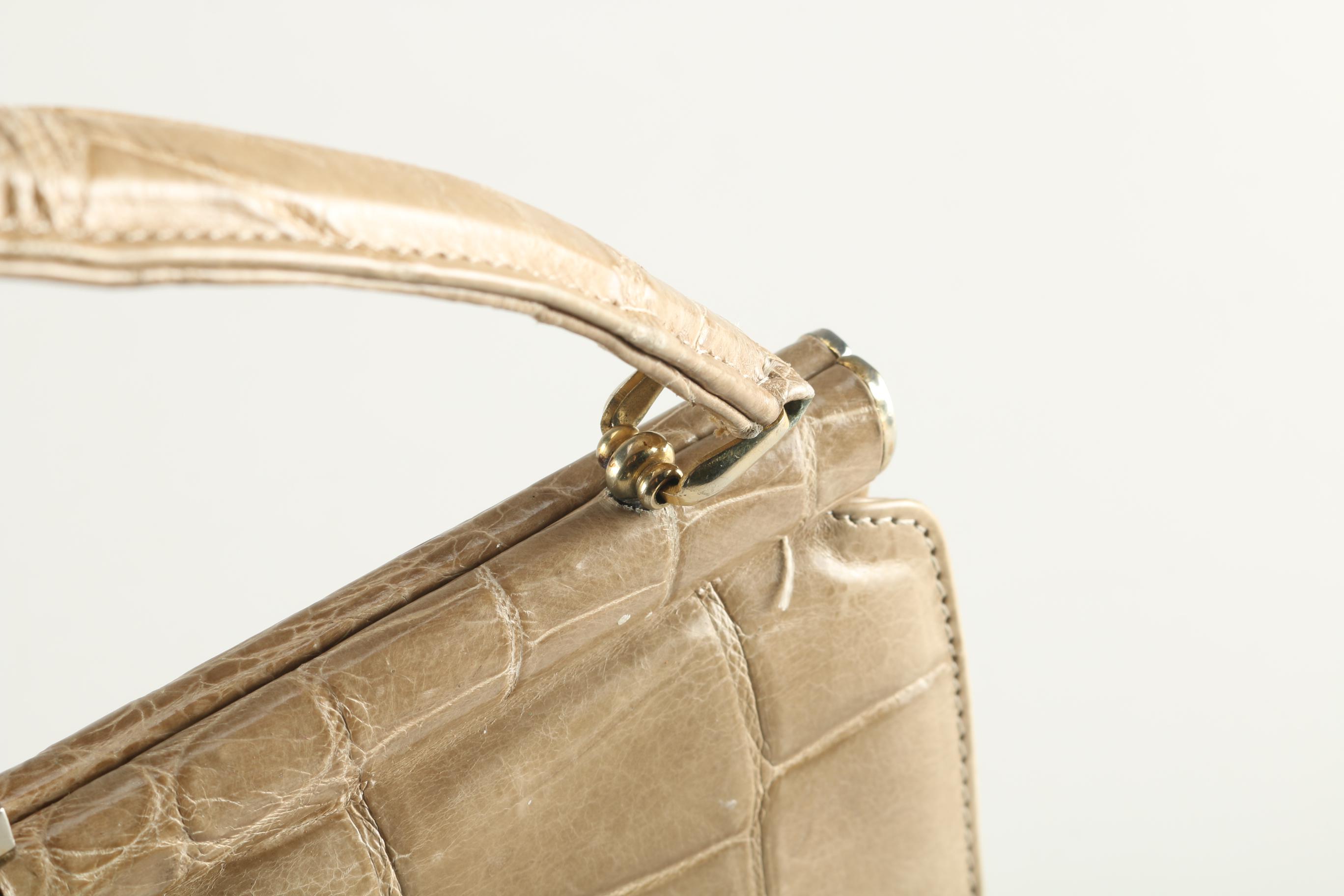 Vintage French Berma Beige Crocodile Handbag