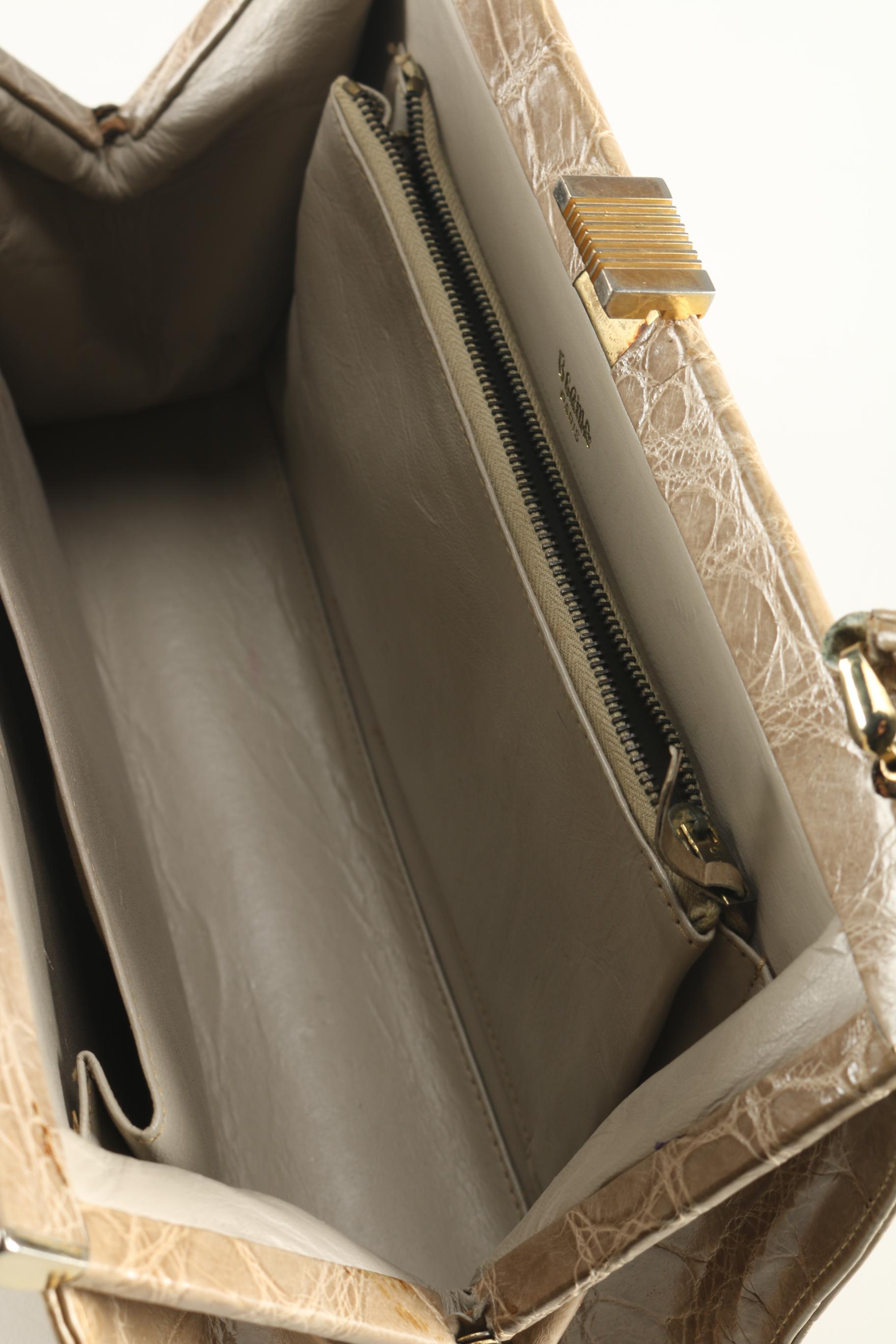 Vintage French Berma Beige Crocodile Handbag