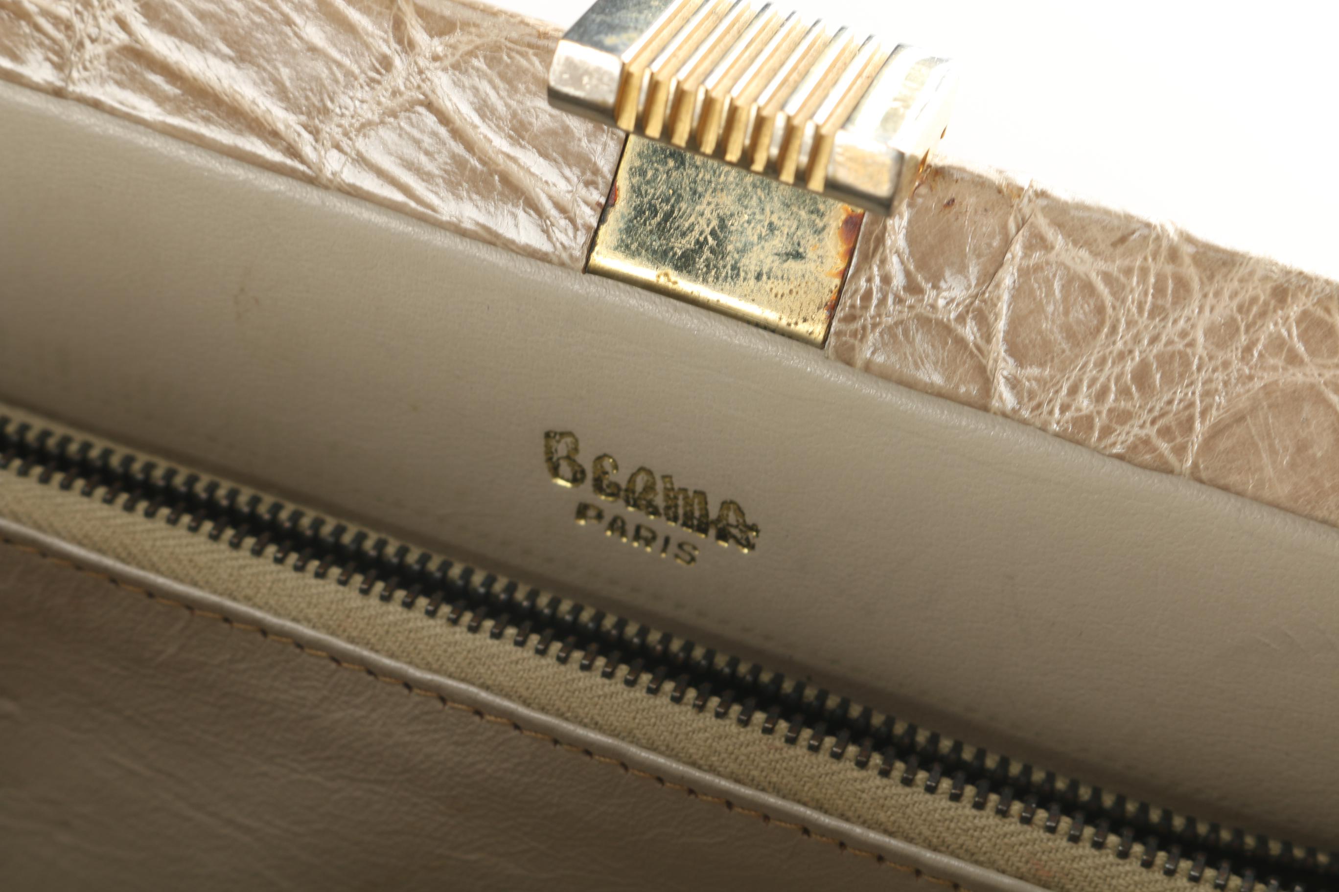Vintage French Berma Beige Crocodile Handbag