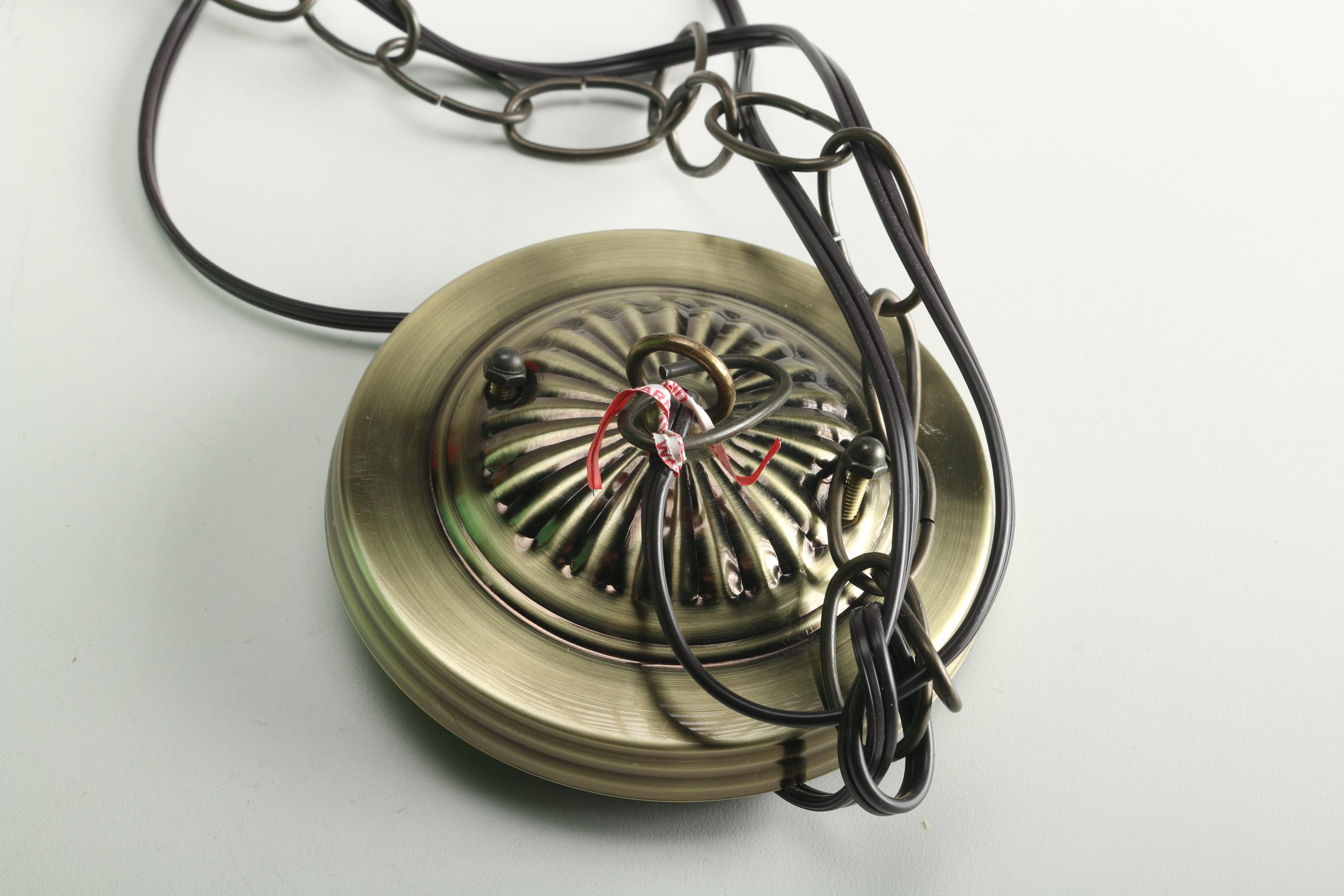 Vintage Hanging Light With Green Slag Glass Panels