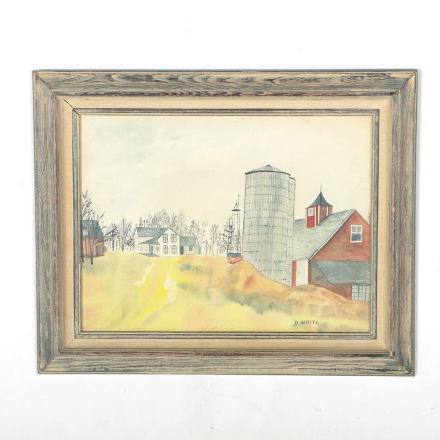 1979 Original Watercolor Painting of Farm