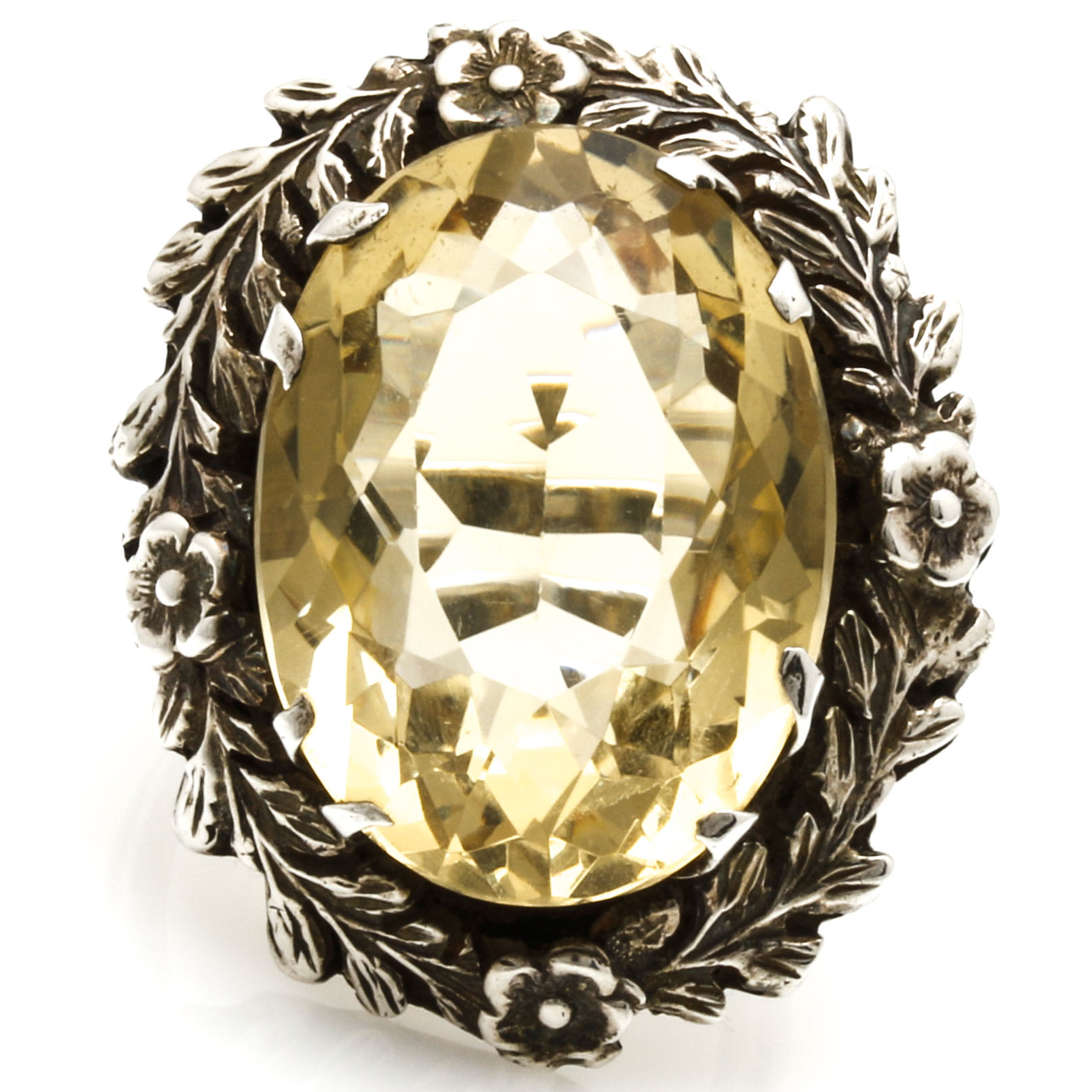 Sterling Silver Citrine Floral Ring