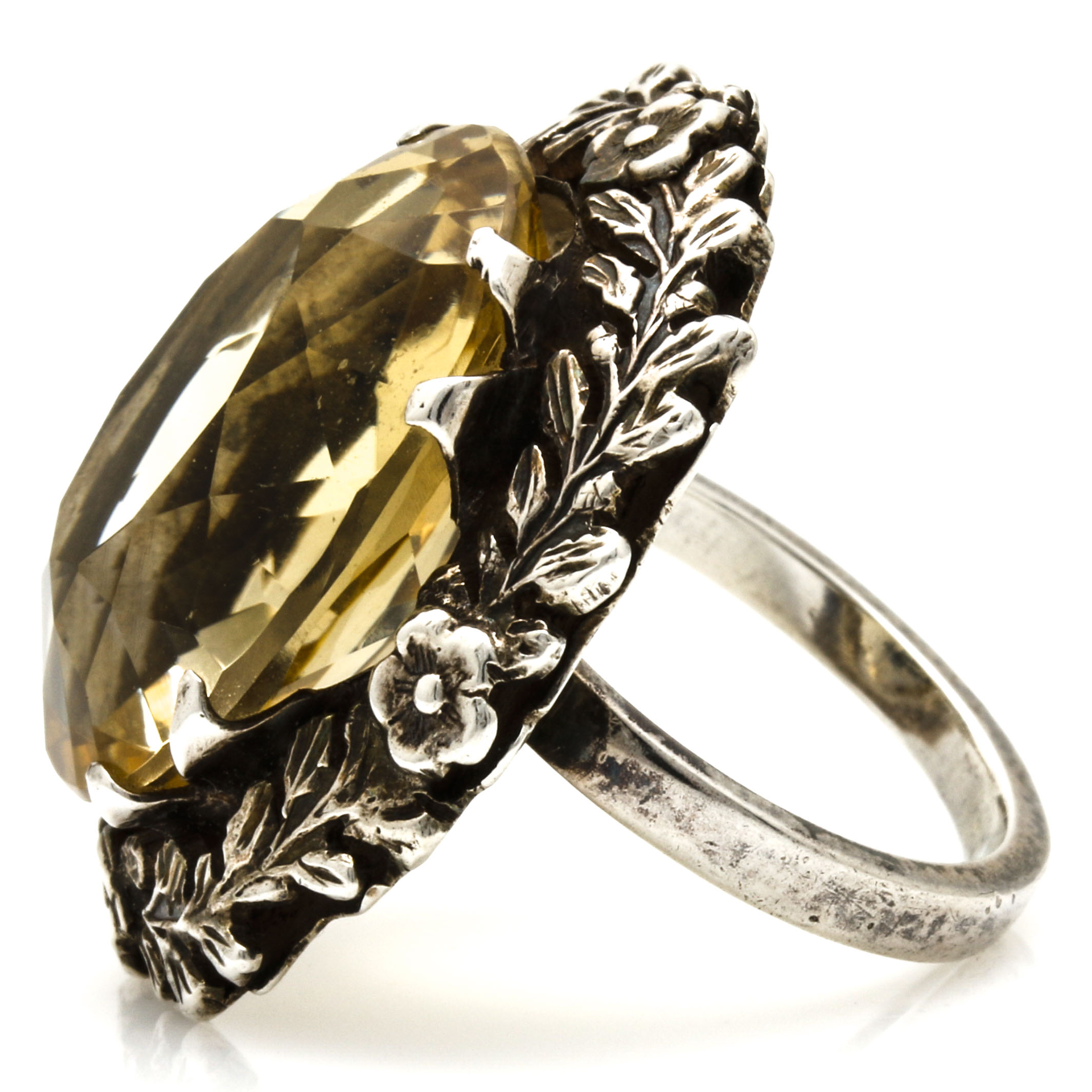 Sterling Silver Citrine Floral Ring