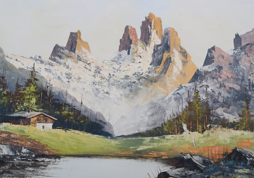 H. Sberser Signed Original Oil Painting of a Mountain Landscape