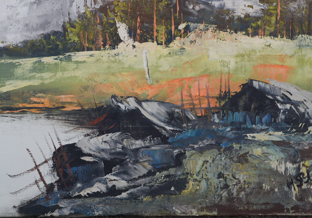 H. Sberser Signed Original Oil Painting of a Mountain Landscape