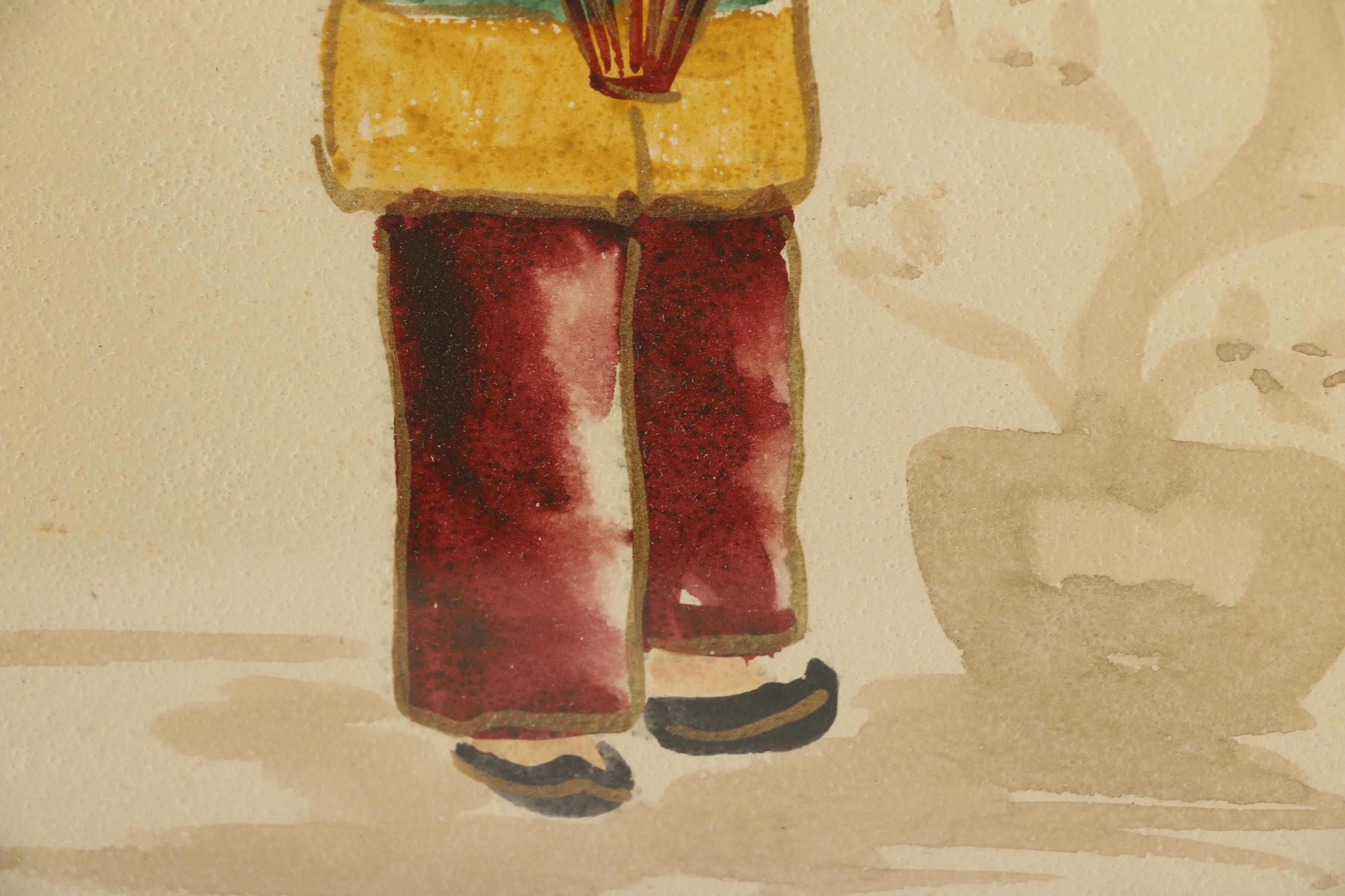 Original Signed Watercolor of East Asian Man With Lantern