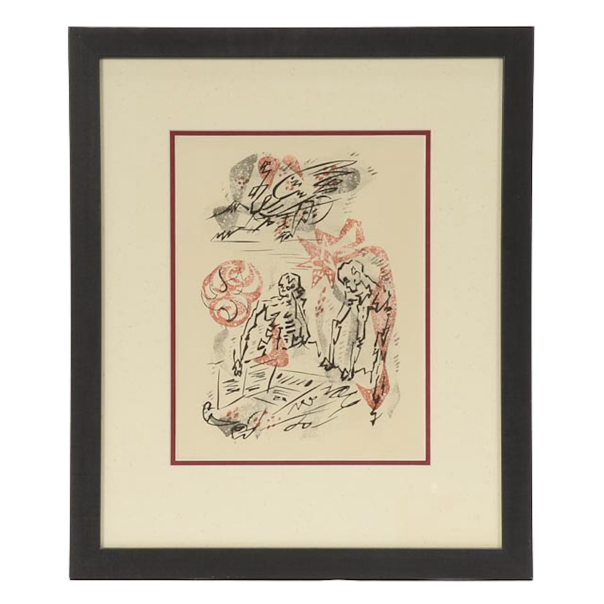 André Masson Unsigned Aquatint Etching from 1949 Publication "Les Conquérants" by André Malraux