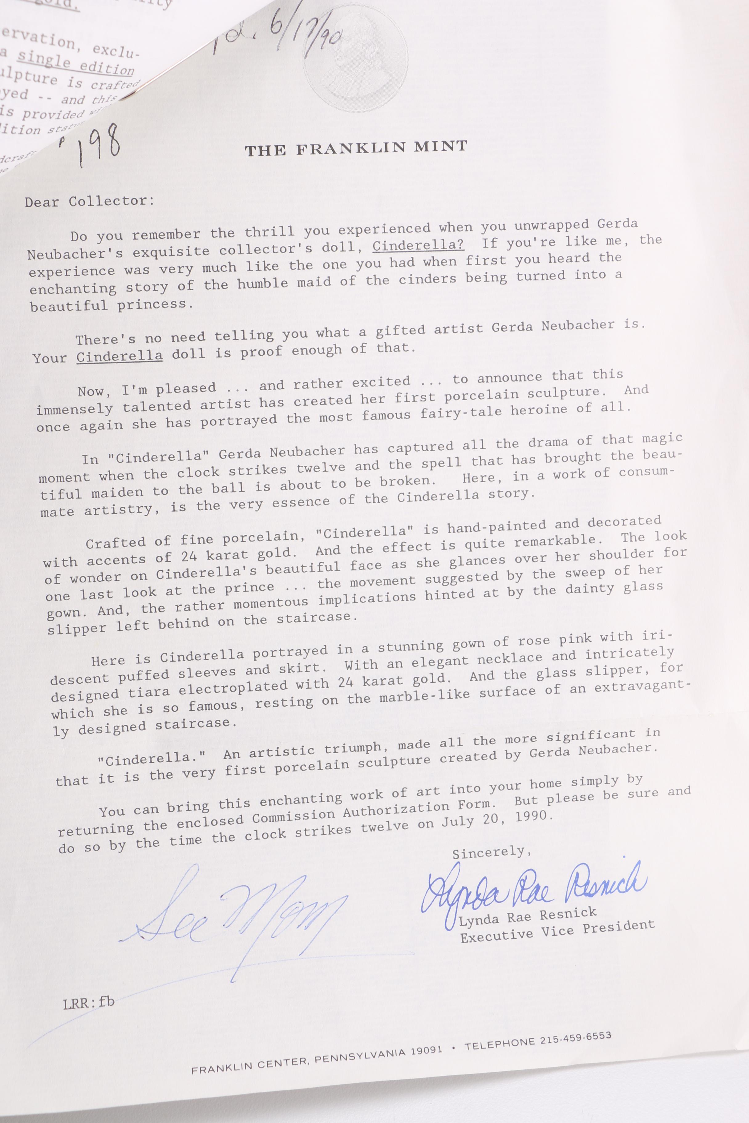 Franklin Mint Cinderella Porcelain Figurine