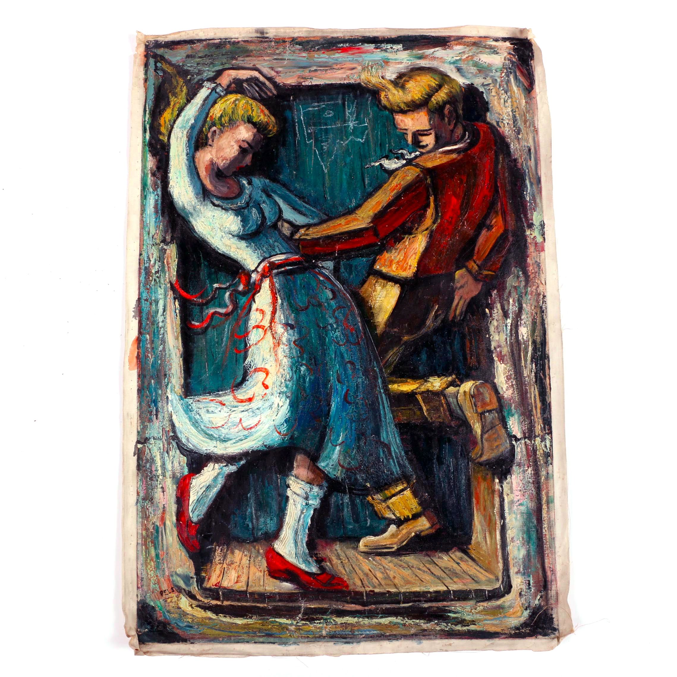 Albert Pels Original Oil Painting on Unstretched Canvas of a Couple Dancing
