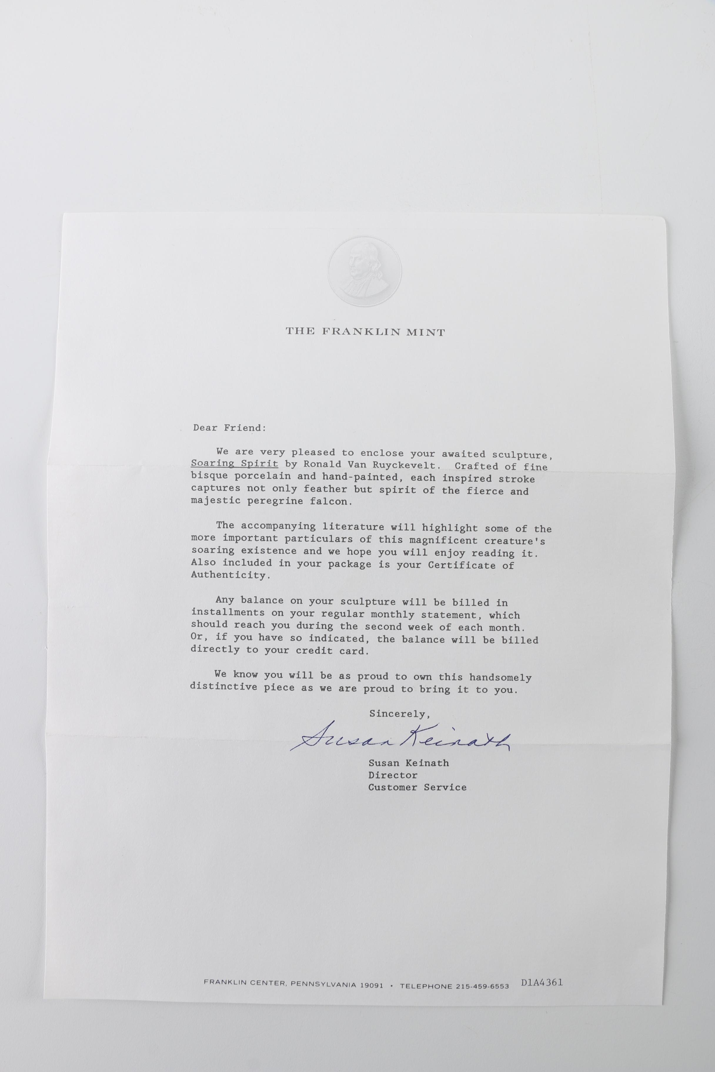 Franklin Mint Porcelain Falcon Figurine