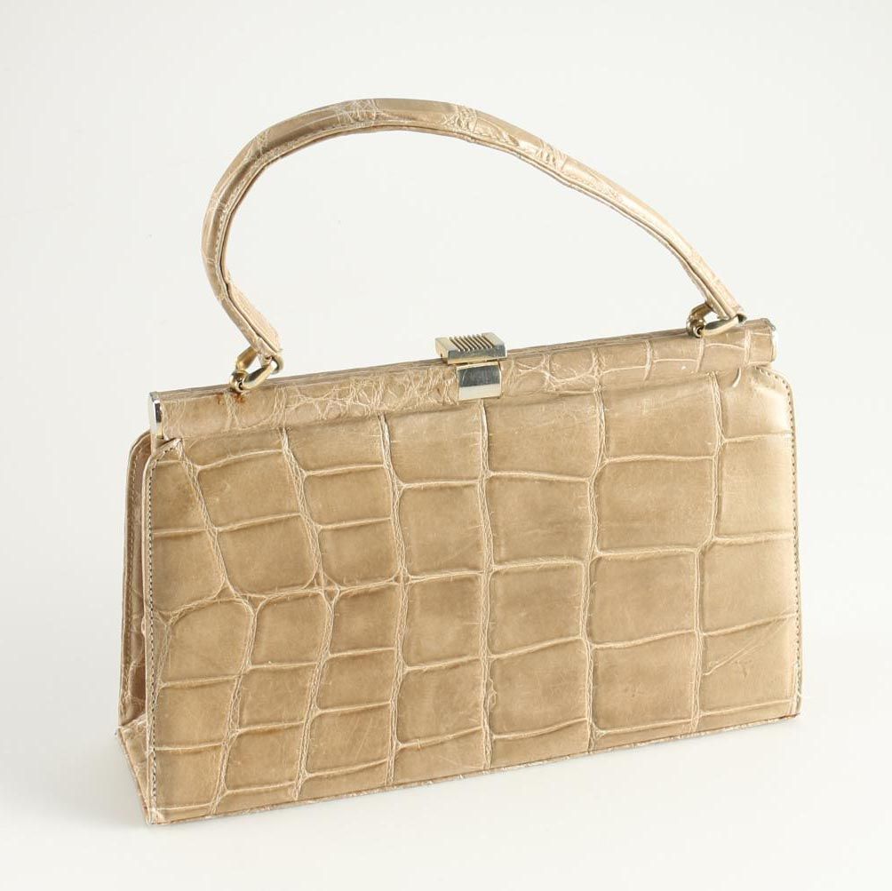 Vintage French Berma Beige Crocodile Handbag