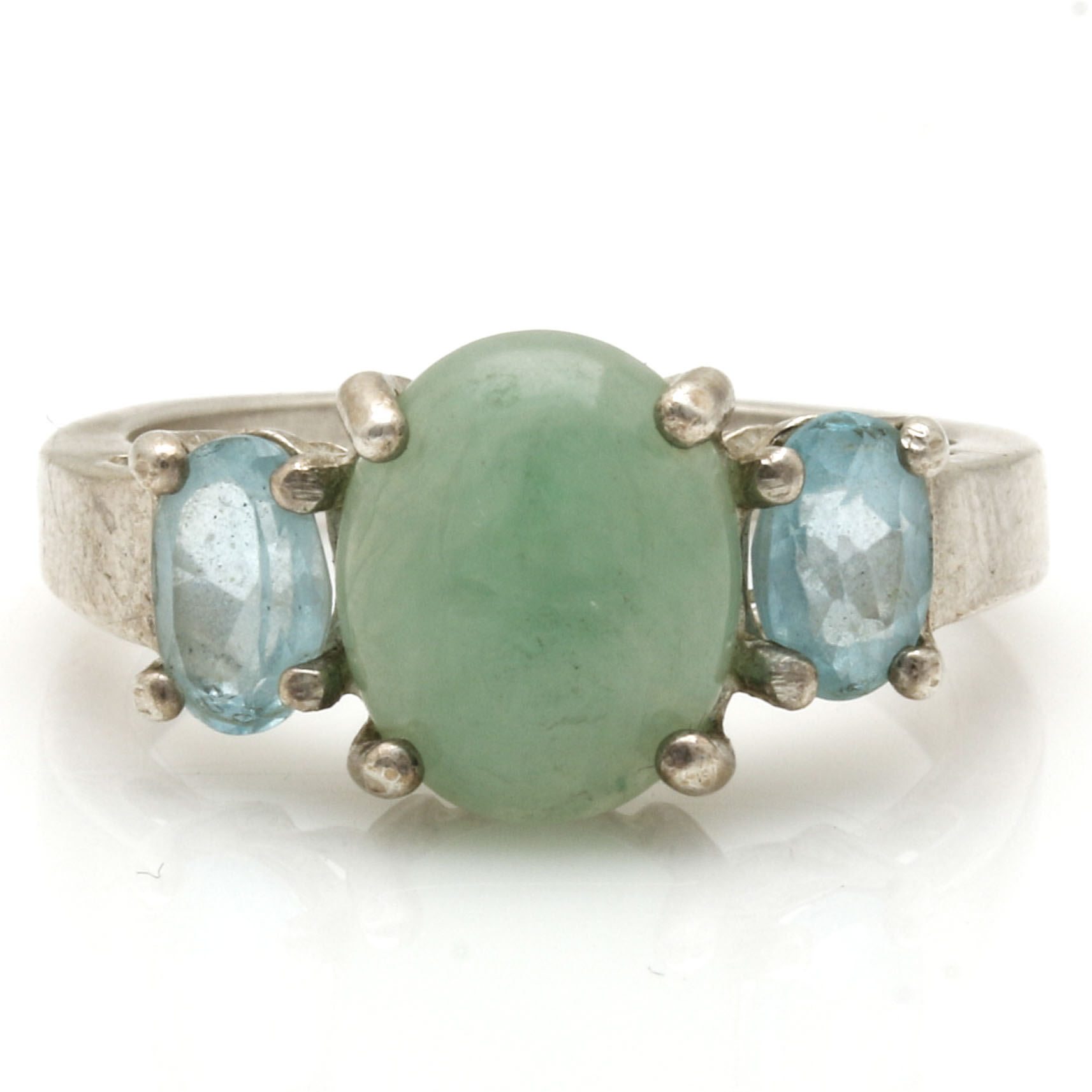 Avon Sterling Silver Blue Topaz and Jadeite Ring