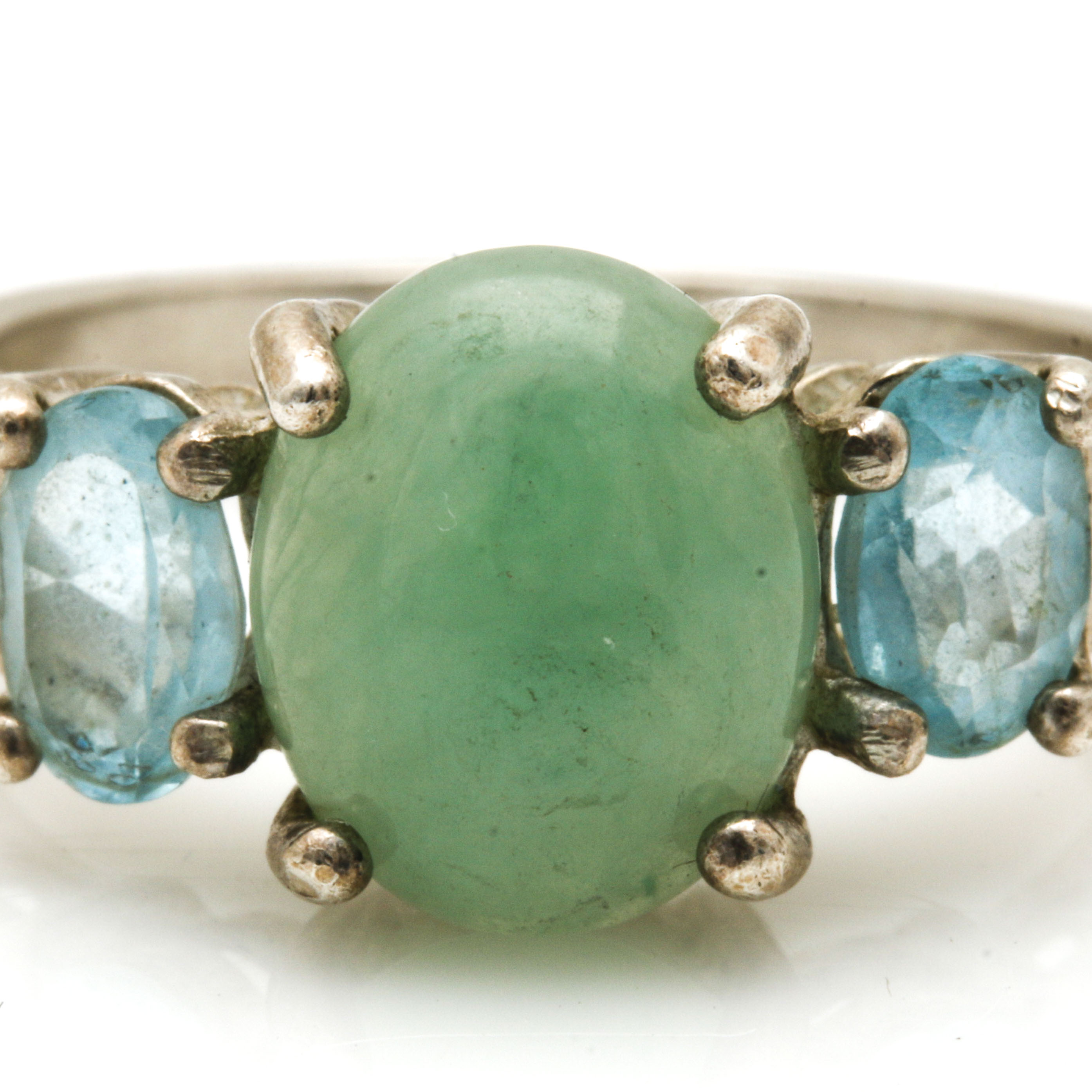 Avon Sterling Silver Blue Topaz and Jadeite Ring