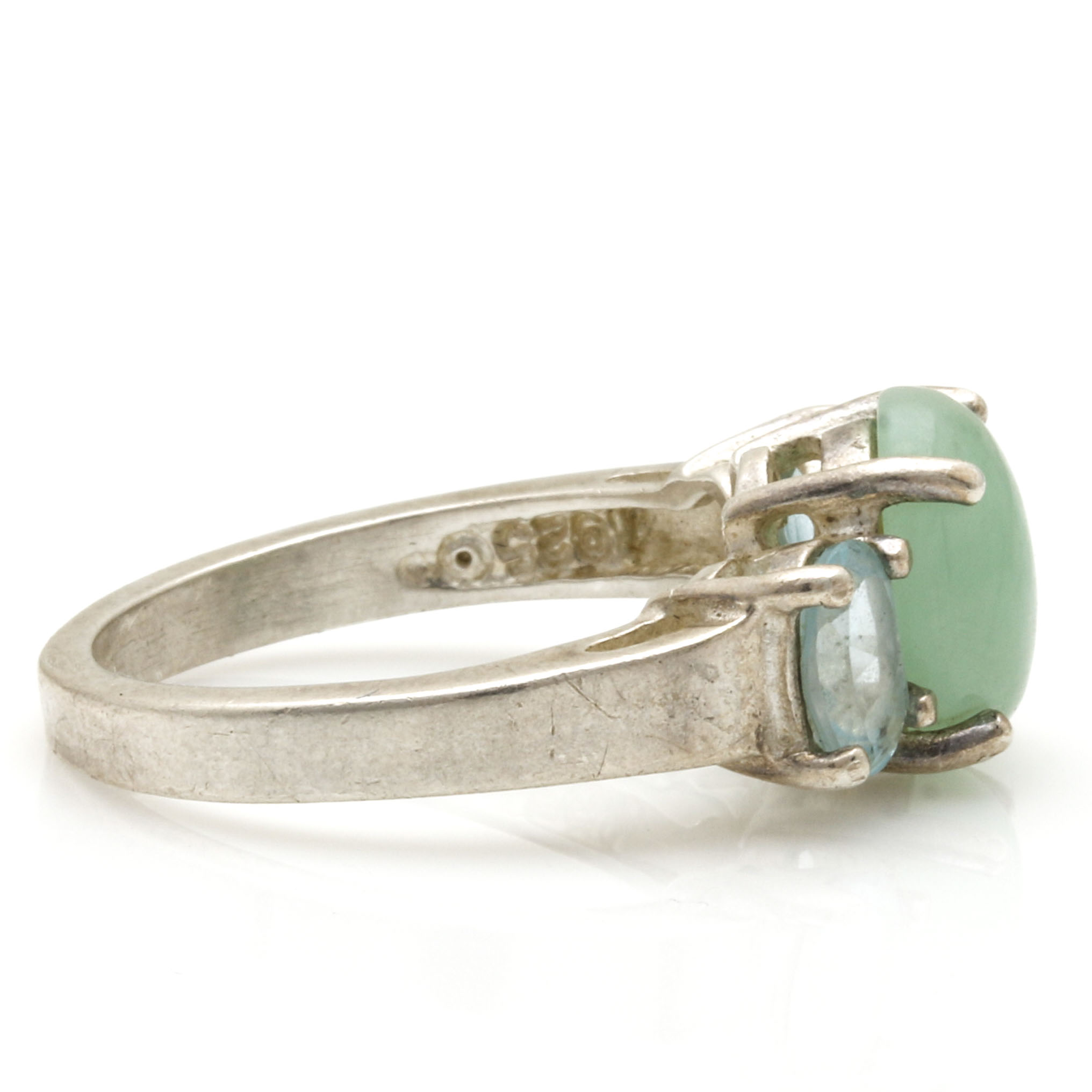 Avon Sterling Silver Blue Topaz and Jadeite Ring