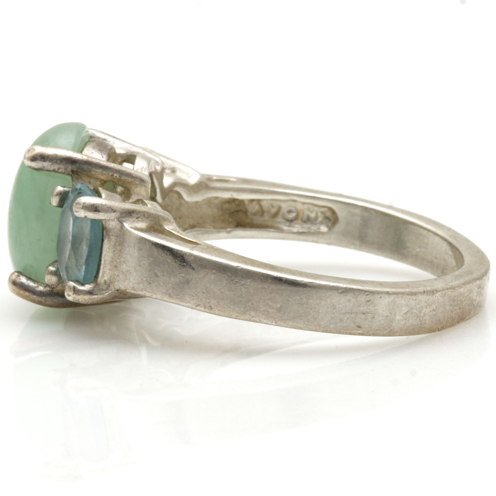Avon Sterling Silver Blue Topaz and Jadeite Ring