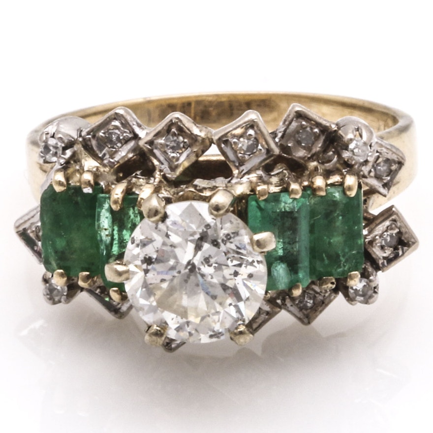 14K Yellow Gold Diamond and Emerald Ring
