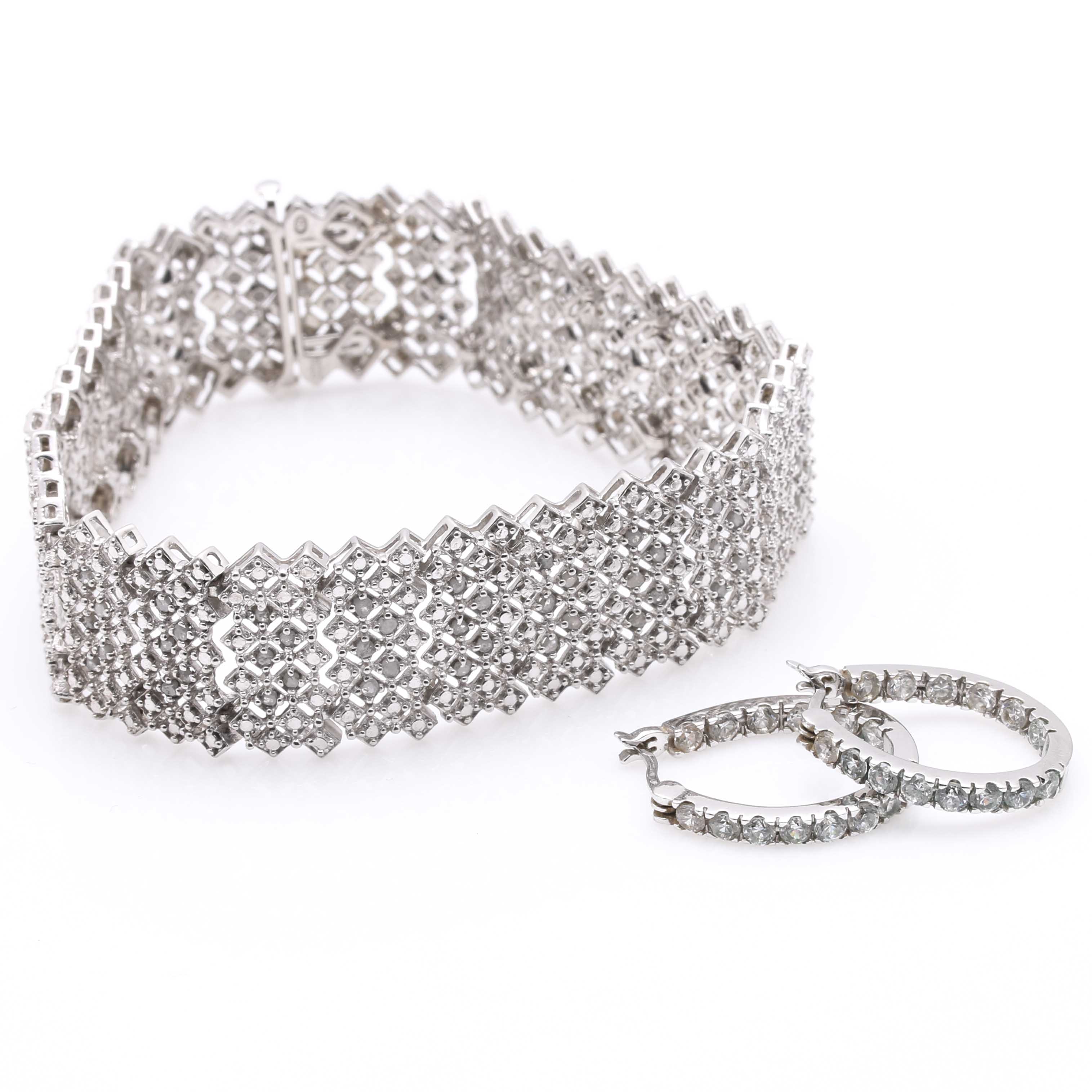 Sterling Silver Bracelet Including Diamonds With Earrings