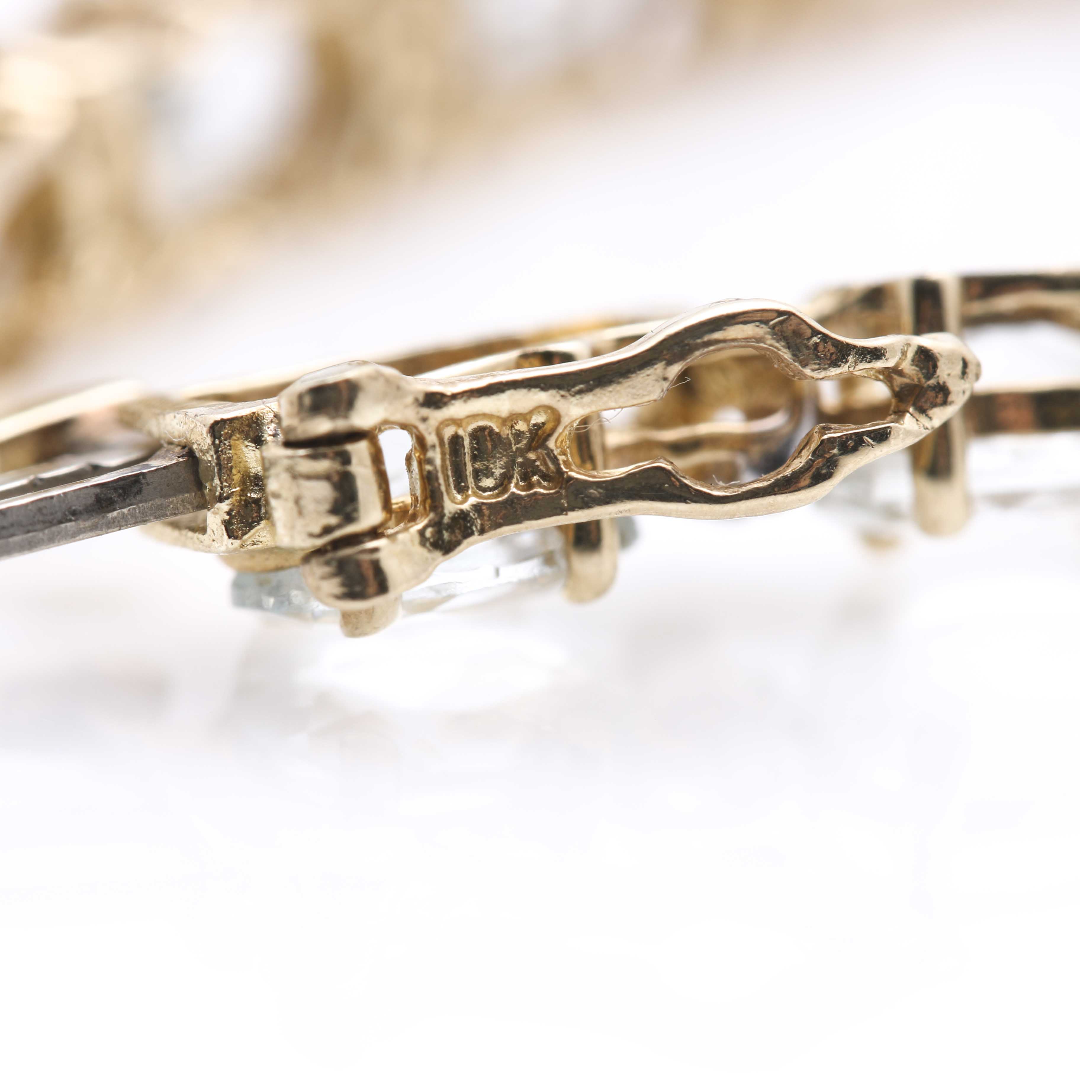 10K Two-Tone Gold Diamond and Aquamarine Line Bracelet