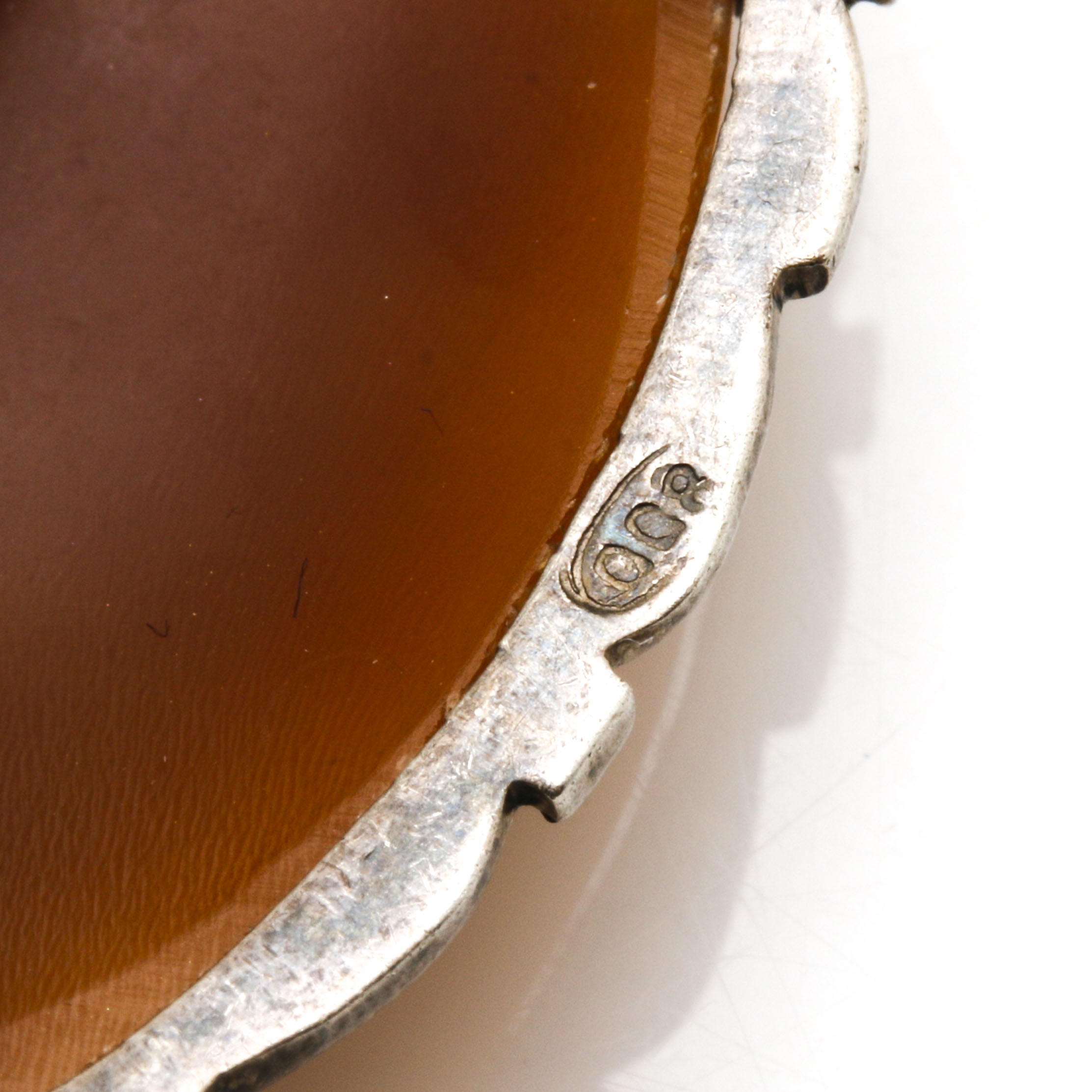 800 Silver and Shell Angel Cameo Brooch with Marcasite