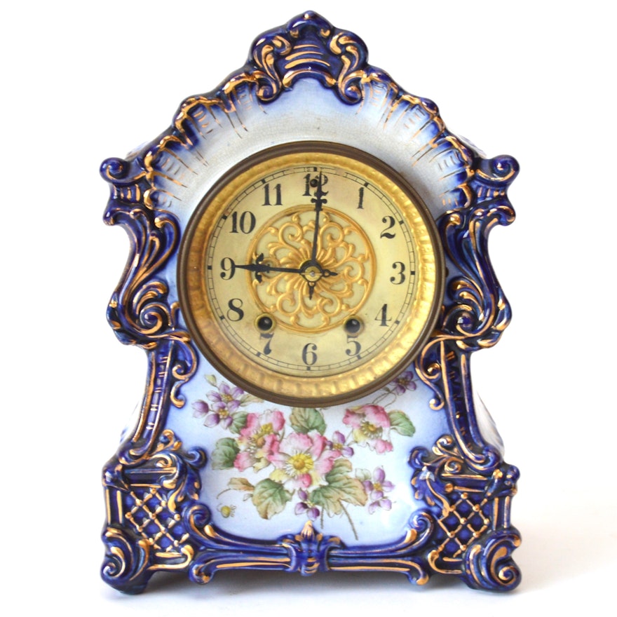 Antique Porcelain Mantel Clock by the Waterbury Clock Company