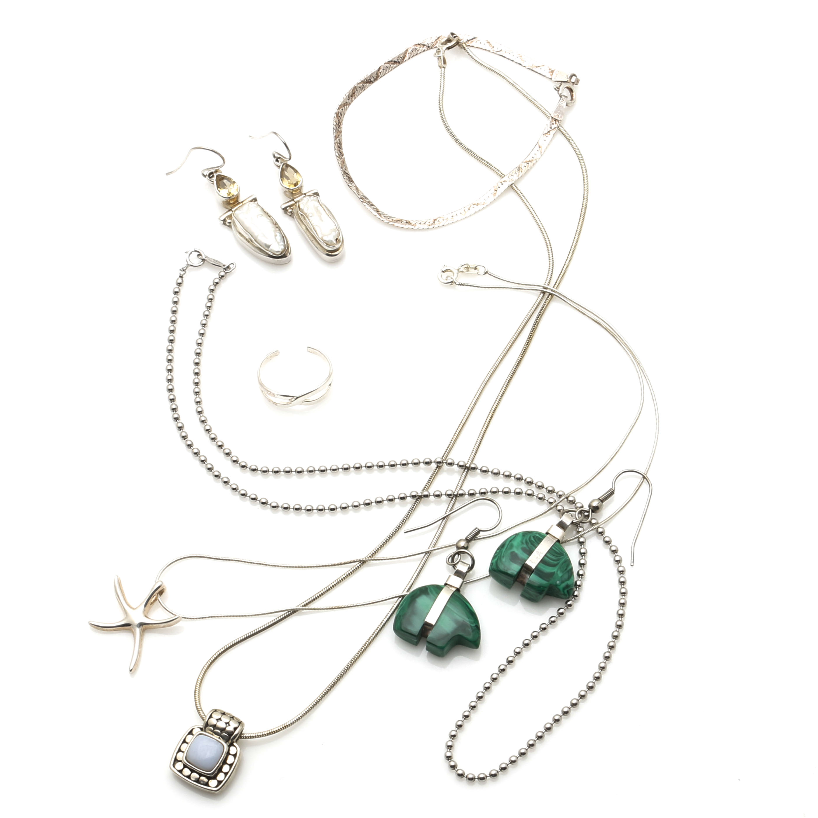 Assorted Sterling Silver Jewelry With Various Stones