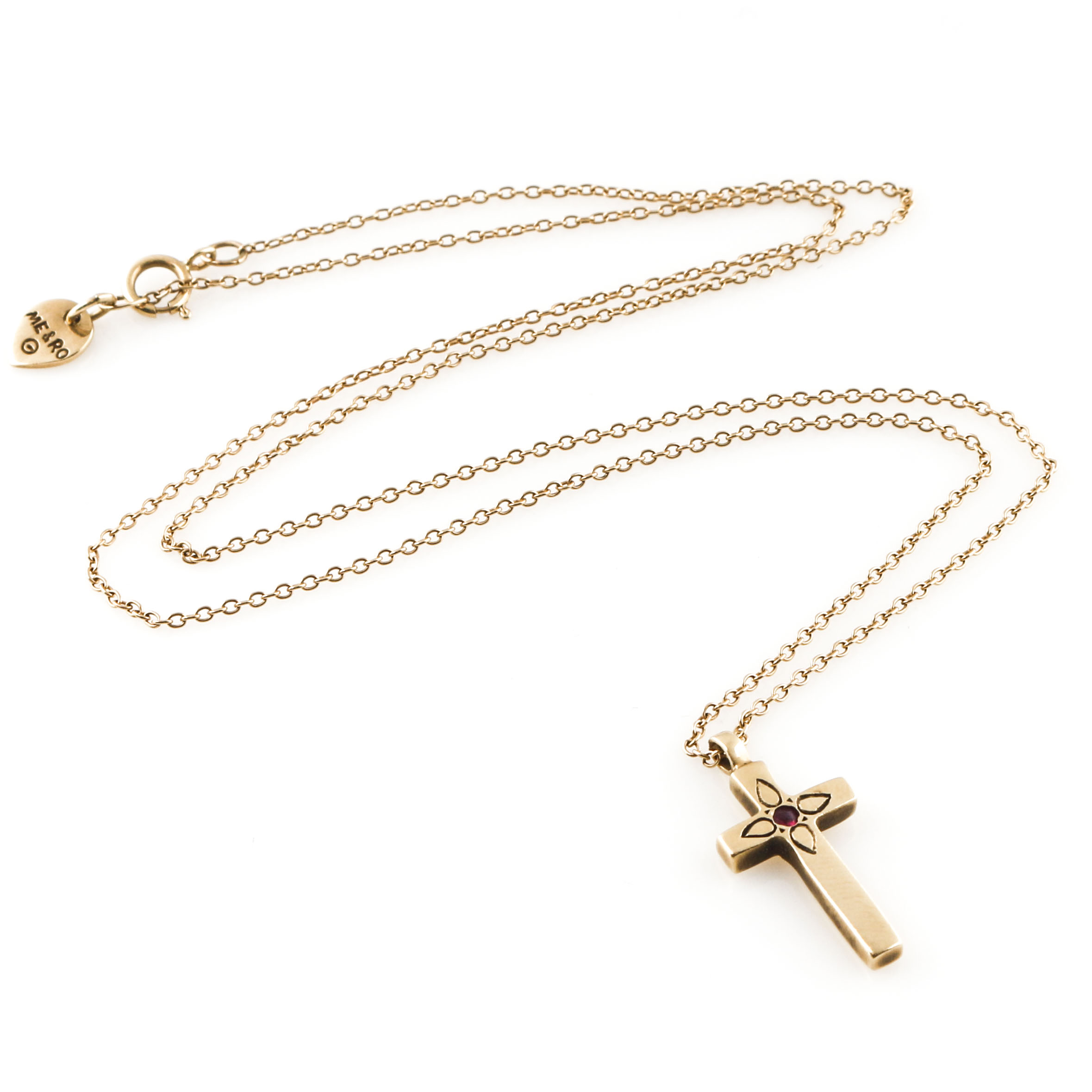 10K Yellow Gold Ruby Crucifix Necklace