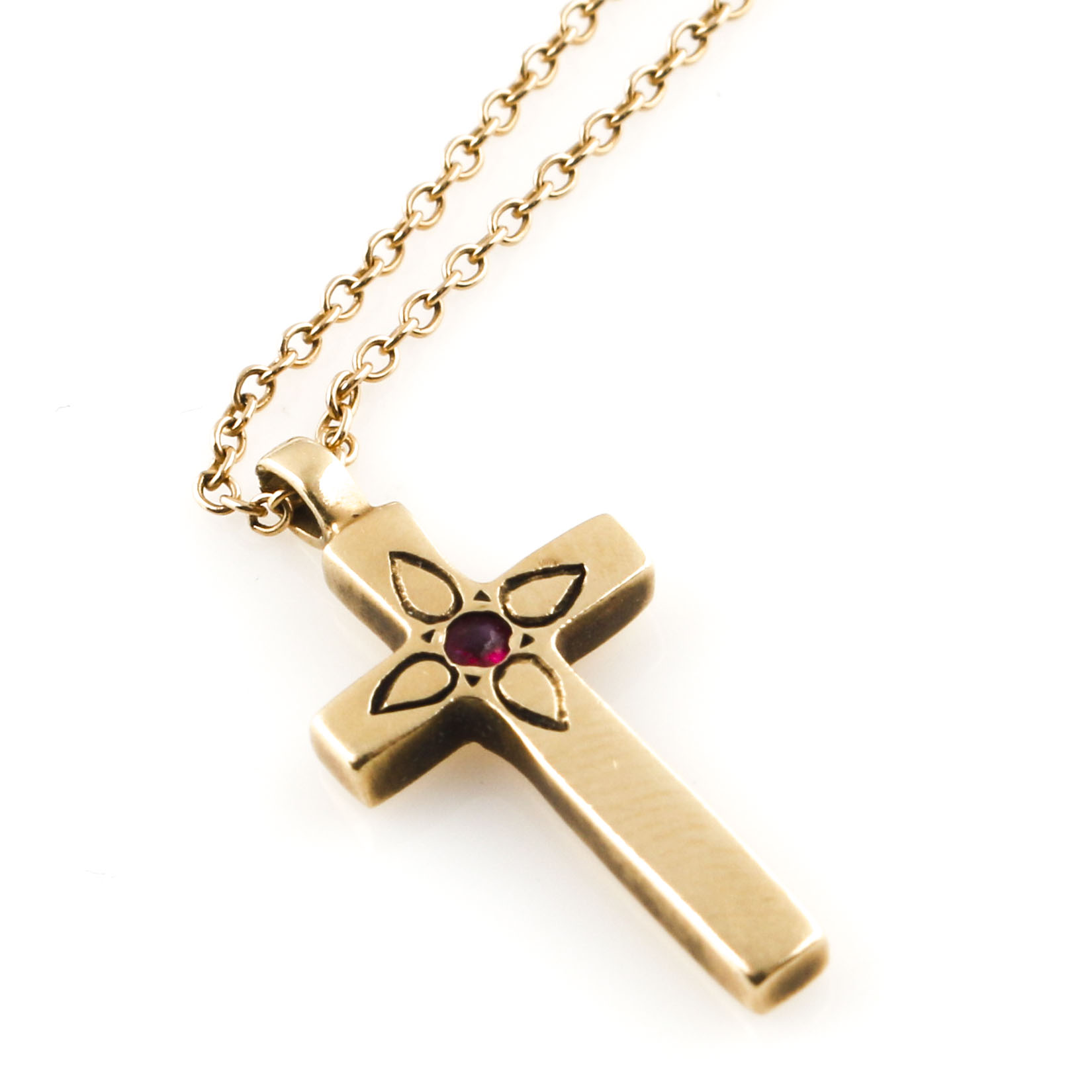 10K Yellow Gold Ruby Crucifix Necklace
