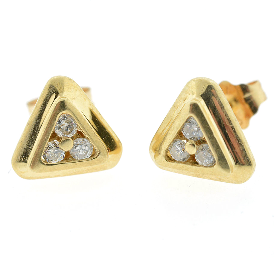 14K Yellow Gold Diamond Triangle Earrings