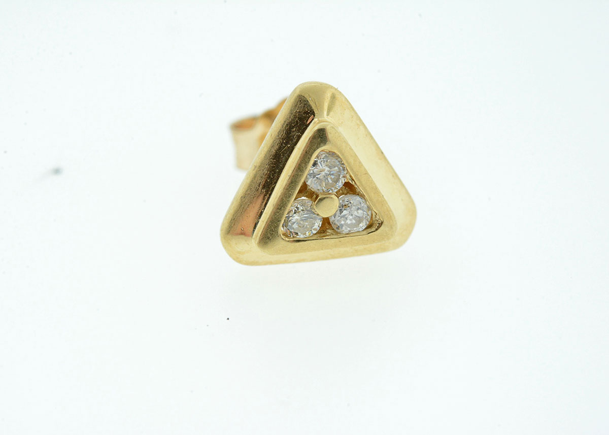 14K Yellow Gold Diamond Triangle Earrings