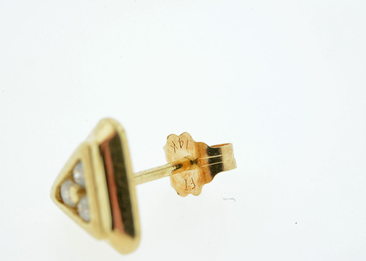 14K Yellow Gold Diamond Triangle Earrings