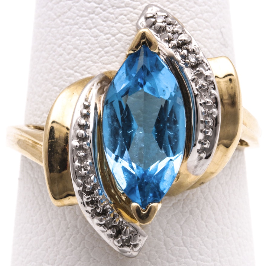 14K Yellow Gold Topaz and Diamond Ring