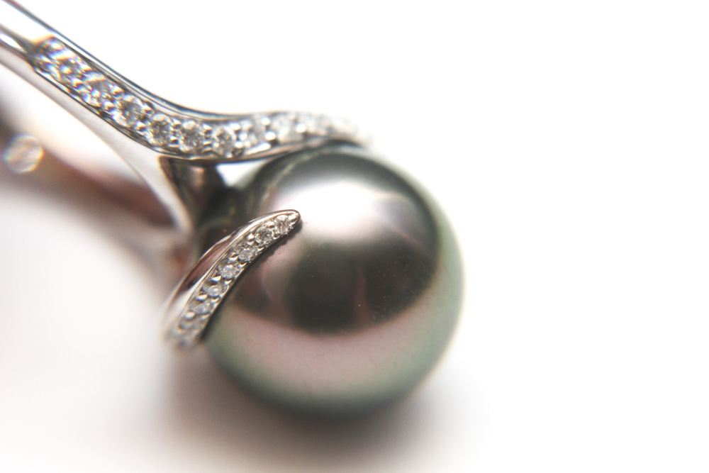 Mikimoto 18K White Gold Pearl and Diamond Ring