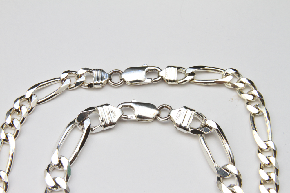 Italian Sterling Silver Chain Necklace and Bracelet