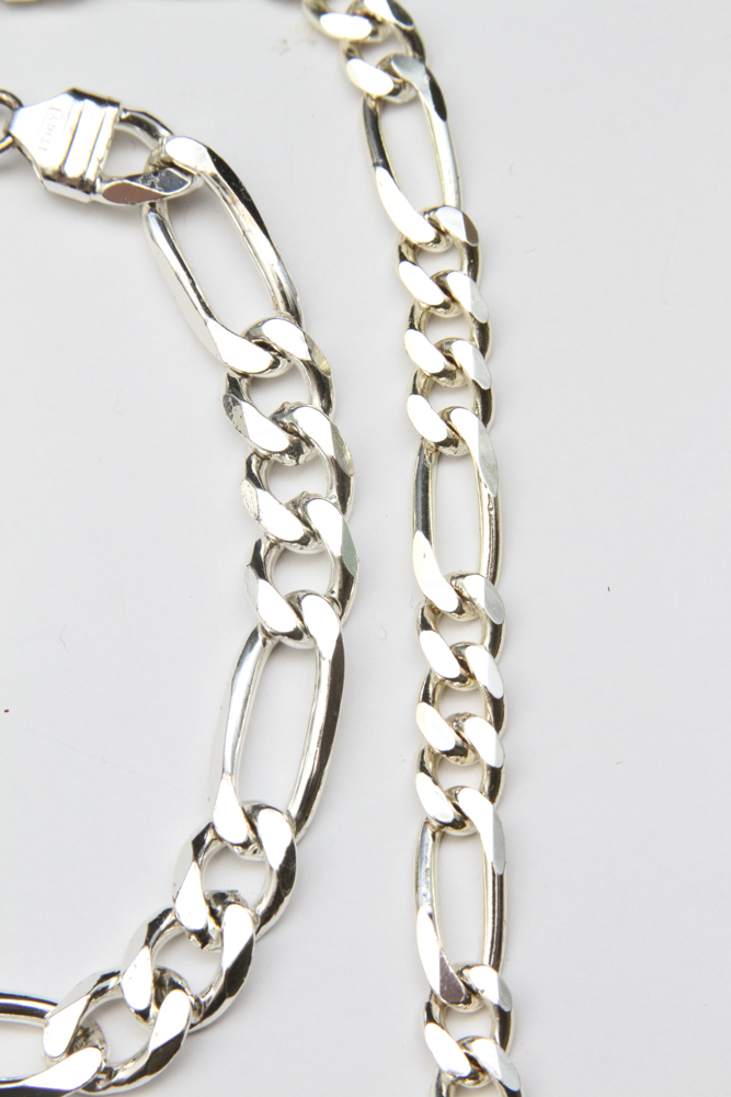 Italian Sterling Silver Chain Necklace and Bracelet